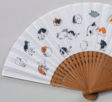 Traditional handcrafted Kyoto  Sensu (folding fan) - Utagawa Hiroshige 歌川広重 　猫 - Cats - White