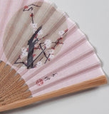 Traditional handcrafted Kyoto Sensu (folding fan) - Ito Jakuchu 伊藤若冲 「花卉天井画」- Sakura & Plum - Pink