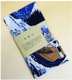 Lucky Cat  福まねき猫 - Wave Fuji  波富士 - Japanese Traditional Cotton Towel (The dyed Tenugui) - 34cm x 90cm