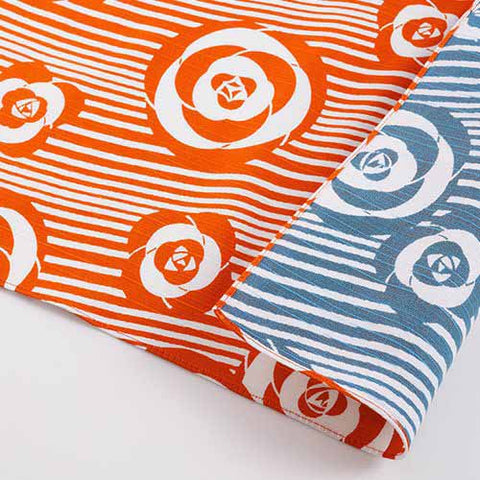 Isamonyou -  Double-Sided Dyeing Tubaki (Camellia) 48 伊砂文様 両面 椿 オレンジ/ブルー  20479-143 - Furoshiki (Japanese Wrapping Cloth)
