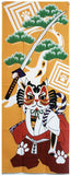 Lucky Cat  福まねき猫 - Kabuki Shibaraku 　歌舞伎　暫 - Japanese Traditional Cotton Towel (The dyed Tenugui) - 34cm x 90cm