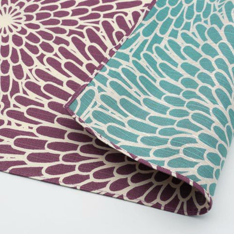 Isamonyou -  Double-Sided Dyeing Kiku (Chrysanthemum) Purple/Light Green- Furoshiki (Japanese Wrapping Cloth)