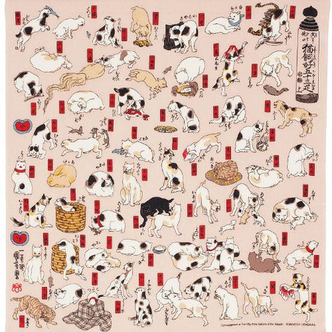 Ukiyoe Chirimen Yuzen - Utagawa Kuniyoshi - Myaukaikougo Jyusanbiki (猫飼好五十三疋) - Furoshiki  68 x 68 cm