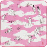 Chojyugiga - pink  鳥獣人物戯画 ガーゼタオルハンカチ 猿追い ピンク - Gauze Towel (Handkerchief)