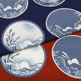 Maruwa - Rabbit picture-painted plate (Navy)　伊万里 綿風呂敷 約100cm 【うさぎ絵皿】　紺　 - Furoshiki (Japanese Wrapping Cloth) 100 x 100 cm