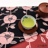 Omotenashi -  Double-Sided Dyeing Tsubaki (Camellia) Black 椿／墨色（すみいろ）50 x 50 cm - Furoshiki (Japanese Wrapping Cloth)
