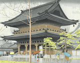 Asano Takeji - Higashi Honganji Ame (Rain in Higashi-Honganji temple, Kyoto) 浅野竹二木版画 東本願寺雨- Free Shipping