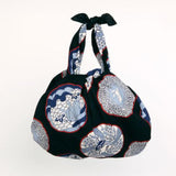 Maruwa - Imari Komon Ezara Black　伊万里 綿 風呂敷 約100cm 【小紋絵皿】黒　 - Furoshiki 100 x 100 cm