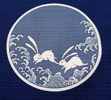 Maruwa - Rabbit picture-painted plate (Navy) - Furoshiki (Japanese Wrapping Cloth) 50 x 50 cm