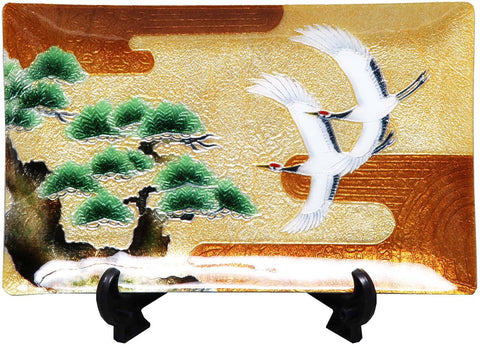 Saikosha - #004-09 Soukaku (Pair of crane) & Pine (Cloisonné ware ornamental plate) - Free Shipping