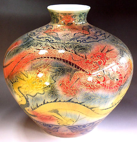 Fujii Kinsai Arita Japan - Yurisai Kinran Rise Dragon Ornamental vase 33.00 cm (Superlative Collection) - Free Shipping