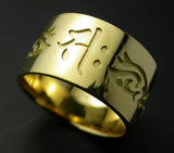 Saito - Buddha in Sanskrit Characters w/ Tribal  18Kt Gold Ring  Inner circumference 60.00 to 68.00 mm