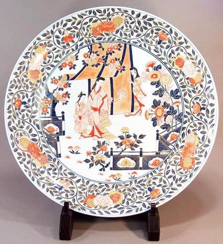 Fujii Kinsai Arita Japan - Reproduced Koimari Somenishiki Kinsai Karakusa wari Genroku beauty Ornamental plate 61.50 cm - Free Shipping