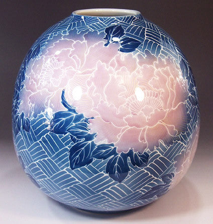 Fujii Kinsai Arita Japan - Somenishiki Kinsai Yurikou Peony Vase 27.50 cm - Free Shipping