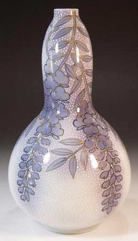 Fujii Kinsai Arita Japan - Somenishiki Kinsai Yurikou Wisteria Vase 23.20 cm - Free Shipping