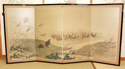 Japanese Traditional Hand Paint Byobu (Silk Folding Screen) - T 2 - Free Shipping　
