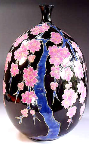 Fujii Kinsai Arita Japan - Tenmokuyu Kinsai Sakura vase 27.50 cm  - Free Shipping