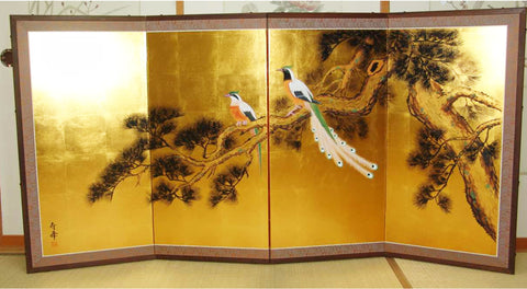 Japanese Traditional Hand Paint Byobu (Gold Leaf Folding Screen) - T 15 - Free Shipping