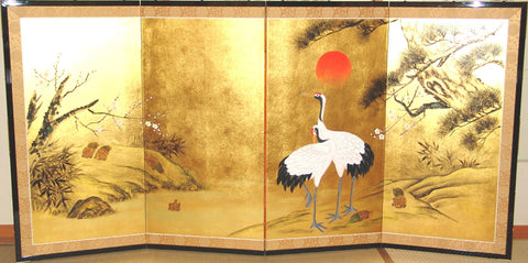 Tominaga Jyuho - Japanese Traditional Hand Paint Byobu (Gold Leaf Folding Screen) - X140 - Free Shipping