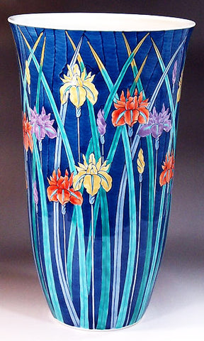 Fujii Kinsai Arita Japan - Somenishiki Shobu (Iris) Vase  34.70 cm - Free Shipping