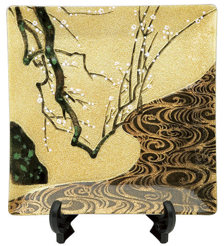 Saikosha - #002-10  Ogata Korin White Plum (Cloisonné ware ornamental plate) 18.00 cm - Free Shipping