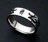 Saito - Buddha in Sanskrit Characters w/ Tribal Slim Silver Ring