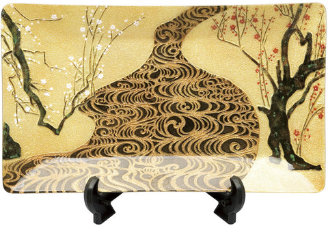 Saikosha - #004-17 Ogata Korin Red & White Plum (Cloisonné ware ornamental plate) - Free Shipping