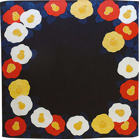 Koetsu Chirimen Yuzen - Tsubaki (Camellia)  - Furoshiki  70 x 70 cm