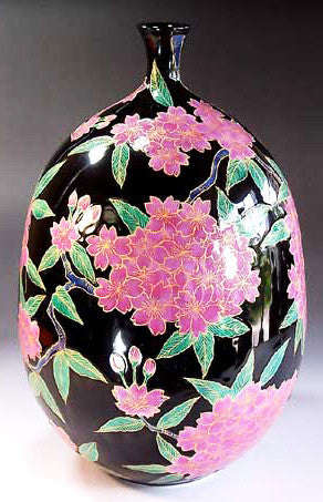 Fujii Kinsai Arita Japan - Tenmokuyu Kinsai Sakura  vase 27.50 cm　②  - Free Shipping