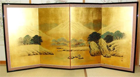 Japanese Traditional Hand Paint Byobu (Gold Leaf Folding Screen) - T 31 - Free Shipping