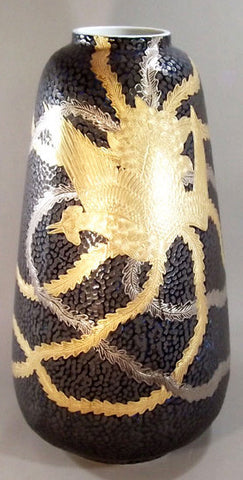 Fujii Kinsai Arita Japan - Tetsuyu Kinsai Platinum & Phoenix Vase 59.80 cm - Free Shipping