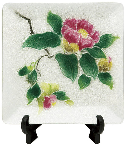 Saikosha - #003-03 Tsubaki (Camellia) (Cloisonné ware ornamental plate) 12.00 cm - Free Shipping