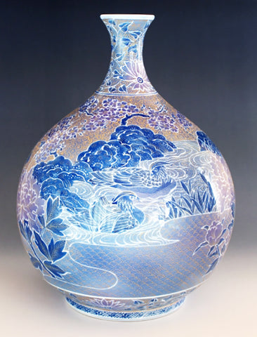 Fujii Kinsai Arita Japan - Yurisai Kinran Oshidori Ornamental vase 29.40 cm (Superlative Collection) - Free Shipping