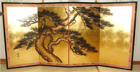 Japanese Traditional Hand Paint Byobu (Gold Leaf Folding Screen) - T 25 - Free Shipping