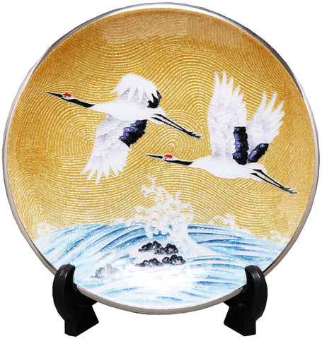 Saikosha - #005-10 Soukaku (Pair of crane) & wave splash (Cloisonné ware ornamental plate) 24.00 cm - Free Shipping