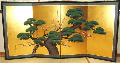 Japanese Traditional Hand Paint Byobu (Gold Leaf Folding Screen) - T 26 - Free Shipping