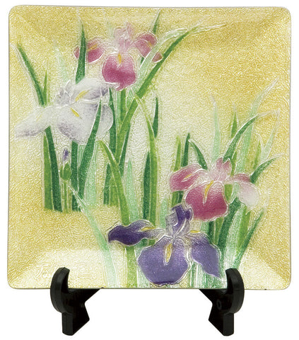 Saikosha - #003-06  Shobu (Iris) (Cloisonné ware ornamental plate) 12.00 cm - Free Shipping