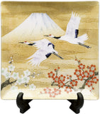 Saikosha - #005-04 Soukaku (Pair of crane), Mt. Fuji & Plum (Cloisonné ware ornamental plate) - Free Shipping