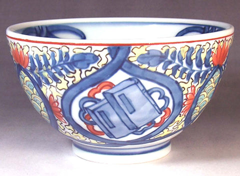 Fujii Kinsai Arita Japan - Somenishiki Takarazukushi Rice Bowl - Free Shipping
