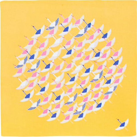 Himemusubi - Turu  (crane)  鶴  Yellow  - Furoshiki   50 x 50 cm