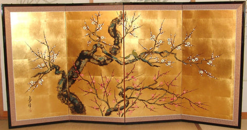 Japanese Traditional Hand Paint Byobu (Gold Leaf Folding Screen) - T 37 - Free Shipping