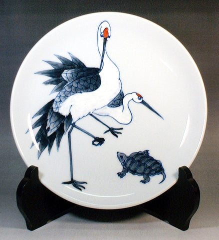 Fujii Kinsai Arita Japan - Somenishiki Kinsai Crane & Turtle Ornamental plate 19.00 cm  - Free Shipping