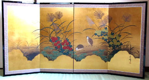 Tominaga Jyuho - Japanese Traditional Hand Paint Byobu (Gold Leaf Folding Screen) - X121 - Free Shipping