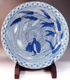Fujii Kinsai Arita Japan - Sometsuke Uzura (Quail) Ornamental plate 45.00 cm  - Free Shipping