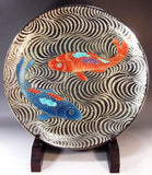 Fujii Kinsai Arita Japan - Somenishiki Platinum Carp Ornamental plate 46.00 cm  - Free Shipping