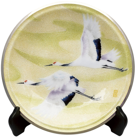 Saikosha - #006-04  Soukaku (Pair of crane) (Cloisonné ware ornamental plate) 30.00 cm - Free Shipping