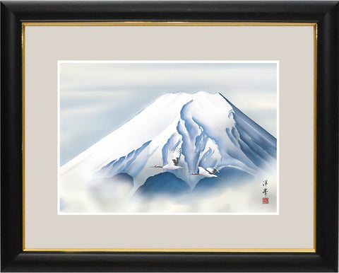 Sankoh Framed Mt. Fuji - G4-BF014L - Reimei Fuji (The morning Mt. Fuji & pair of cranes)