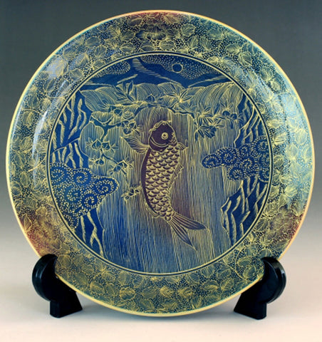 Fujii Kinsai Arita Japan - Yurisai Kinran Carp Ornamental plate 19.00 cm (Superlative Collection) - Free Shipping