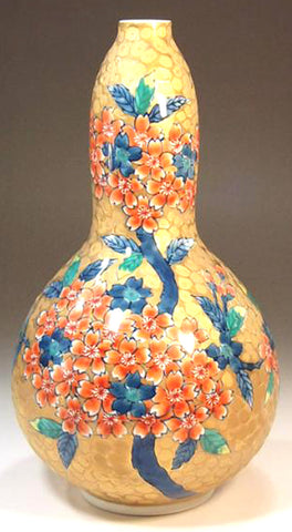 Fujii Kinsai Arita Japan - Somenishiki Golden Sakura Vase 23.20 cm - Free Shipping