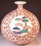 Fujii Kinsai Arita Japan - Somenishiki  Kinsai Peony, Karakusa Pine, Bamboo, & Plum Vase 19.00 cm - Free Shipping
